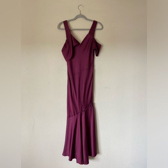 Prabal Gurung Midi Merlot Dress Hammered Purple Wine Draped Shoulder Size 0 - Picture 12 of 15